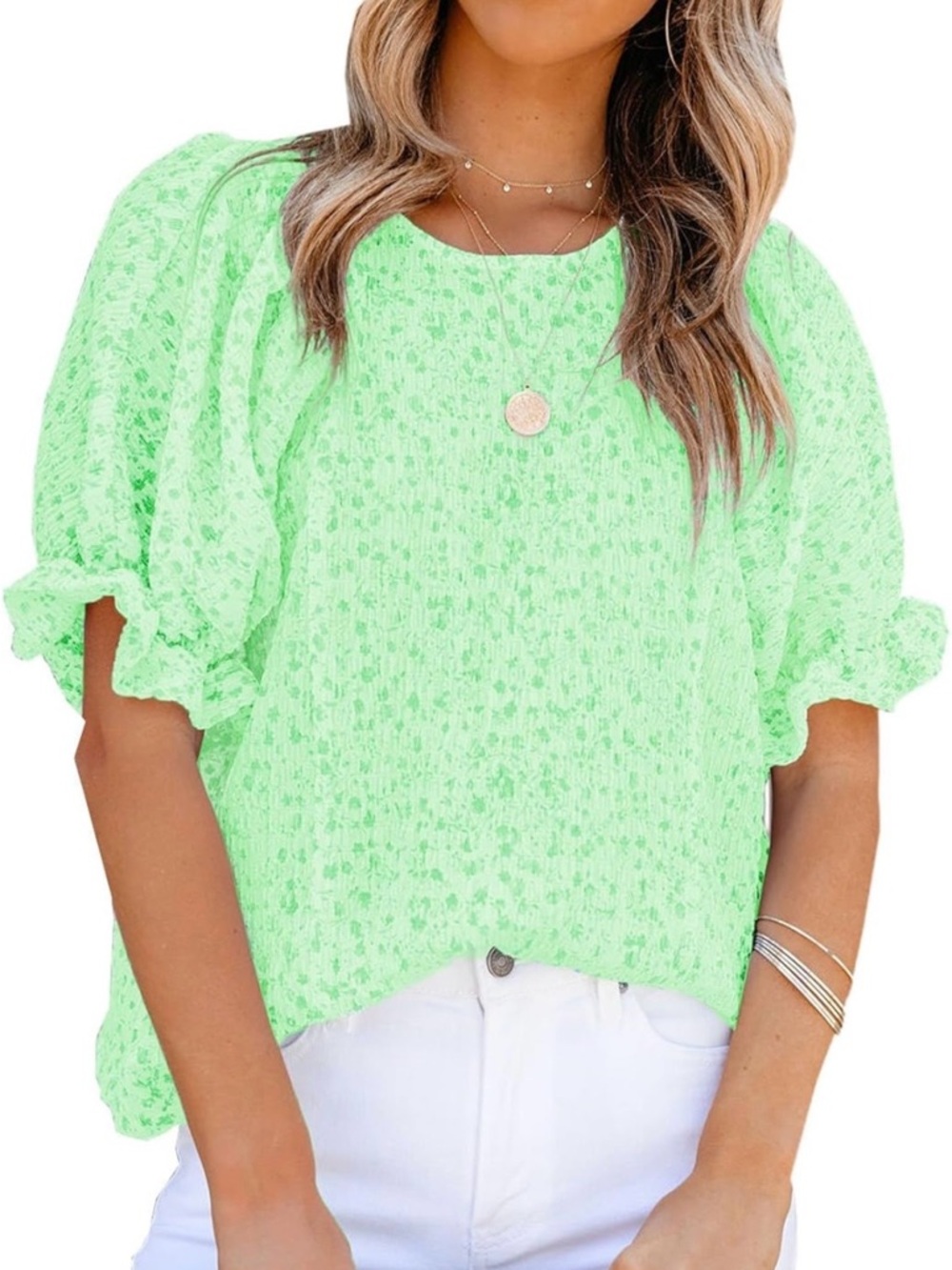 Floral Puff Sleeve Textured Blouse